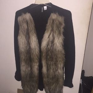 Fur vested cardigan